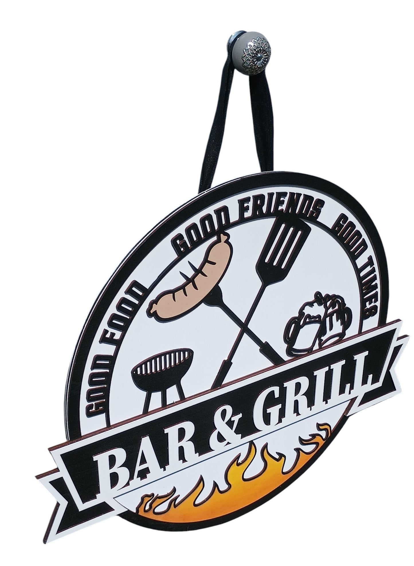 Bar & Grill Hanging Sign – Outdoor BBQ Wall Decor for Patio, Man Cave, Backyard Kitchen