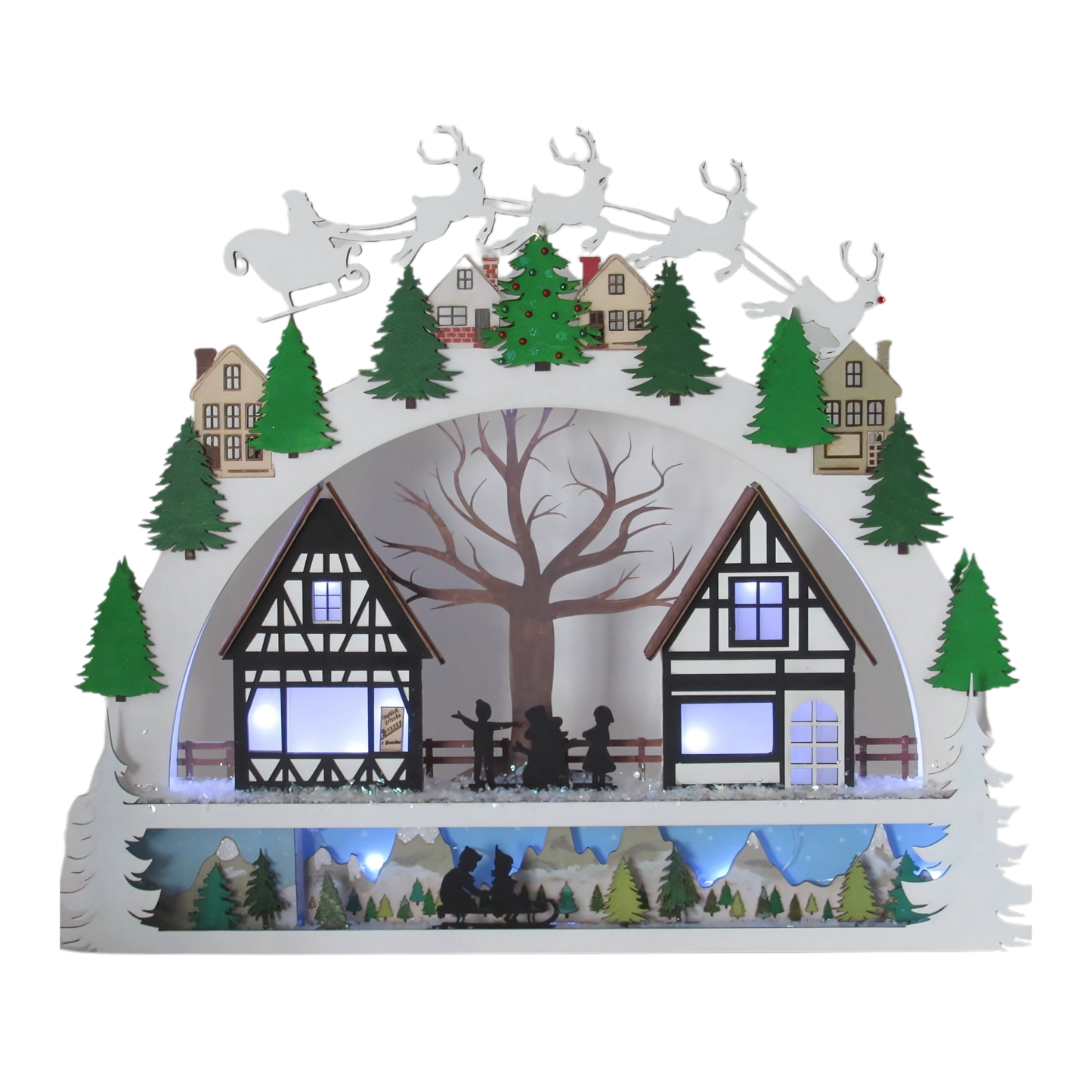 Christmas Village Shelf Sitter – Light-Up Wooden Holiday Town Scene | Schwibbogen-Inspired Decor | Unique Christmas Gift