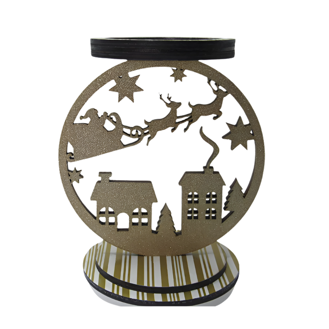 Santa Sleigh Christmas Candle Holder – 3-Wick Holiday Decor