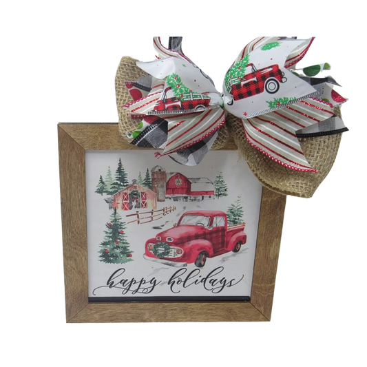 8.5" Handmade "Happy Holidays" Framed Sign - Christmas Wall decor