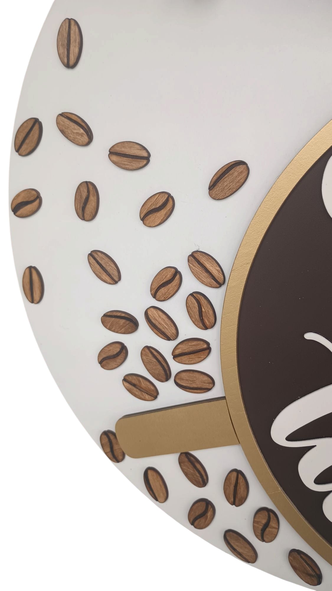 Brown and white coffee decor sign with 3D mug design