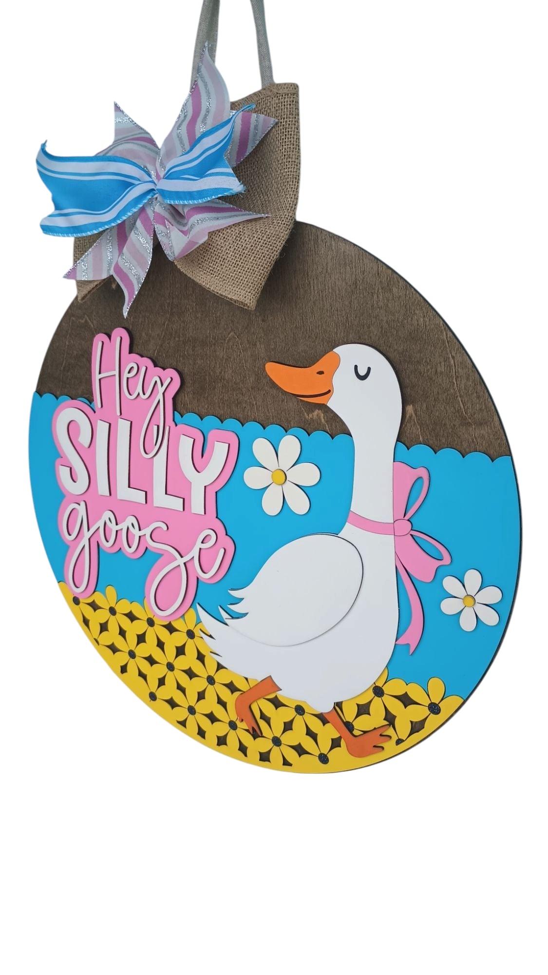 Cute goose home decor sign with pastel ribbon bow