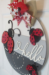 Thumbnail for Decorative ladybug door sign with intricate details, perfect for spring and summer.