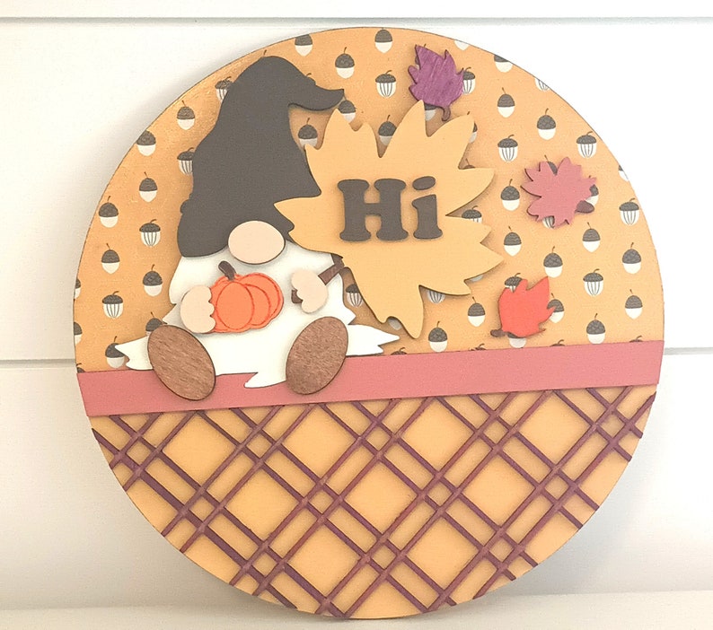 Fall Gnome Welcome Door Hanger – Indoor/Outdoor 12" Round Wooden Sign