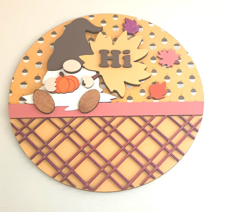 Fall Gnome Welcome Door Hanger – Indoor/Outdoor 12" Round Wooden Sign