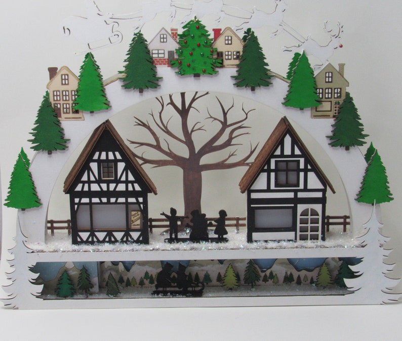 Christmas Village Shelf Sitter – Light-Up Wooden Holiday Town Scene | Schwibbogen-Inspired Decor | Unique Christmas Gift