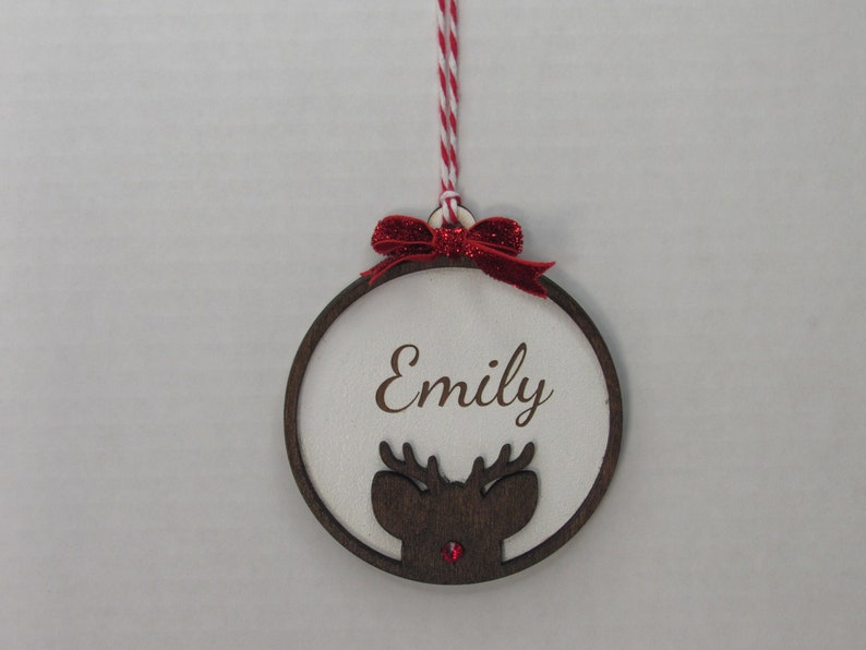 Personalized Christmas Ornament, Wreath Ornament, Stocking Ornament, Custom Christmas Ornament, Reindeer Ornament, Rudolph Reindeer, Deer - Lasernique
