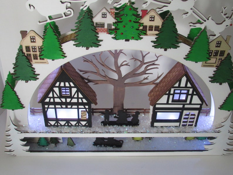 Christmas Village Shelf Sitter – Light-Up Wooden Holiday Town Scene | Schwibbogen-Inspired Decor | Unique Christmas Gift