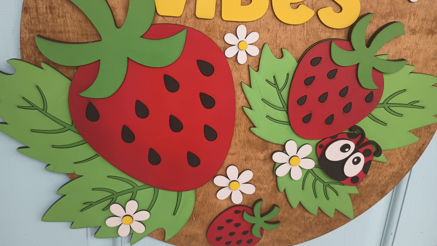 Ladybug door decor with fruity summer theme and floral design