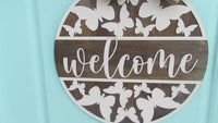 butterfly welcome door hanger with burlap and checkered bow