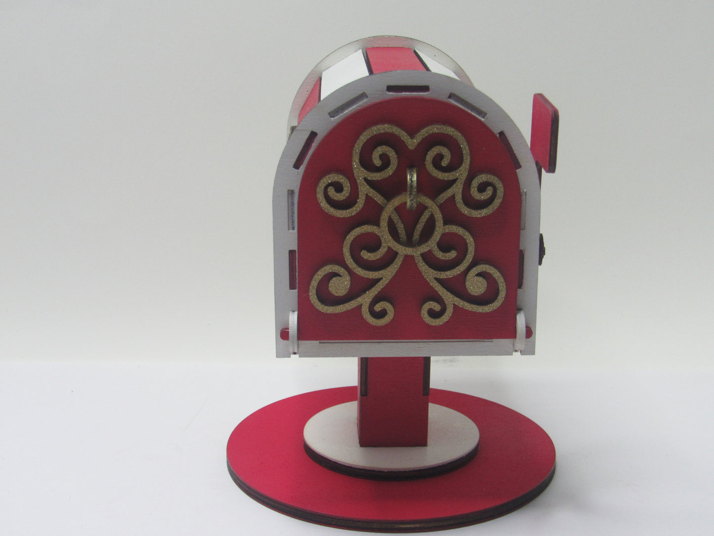 Charming Santa mailbox, 8.5x7 inches, handcrafted with a festive design, gold lettering, and sturdy wooden construction for holiday decor.