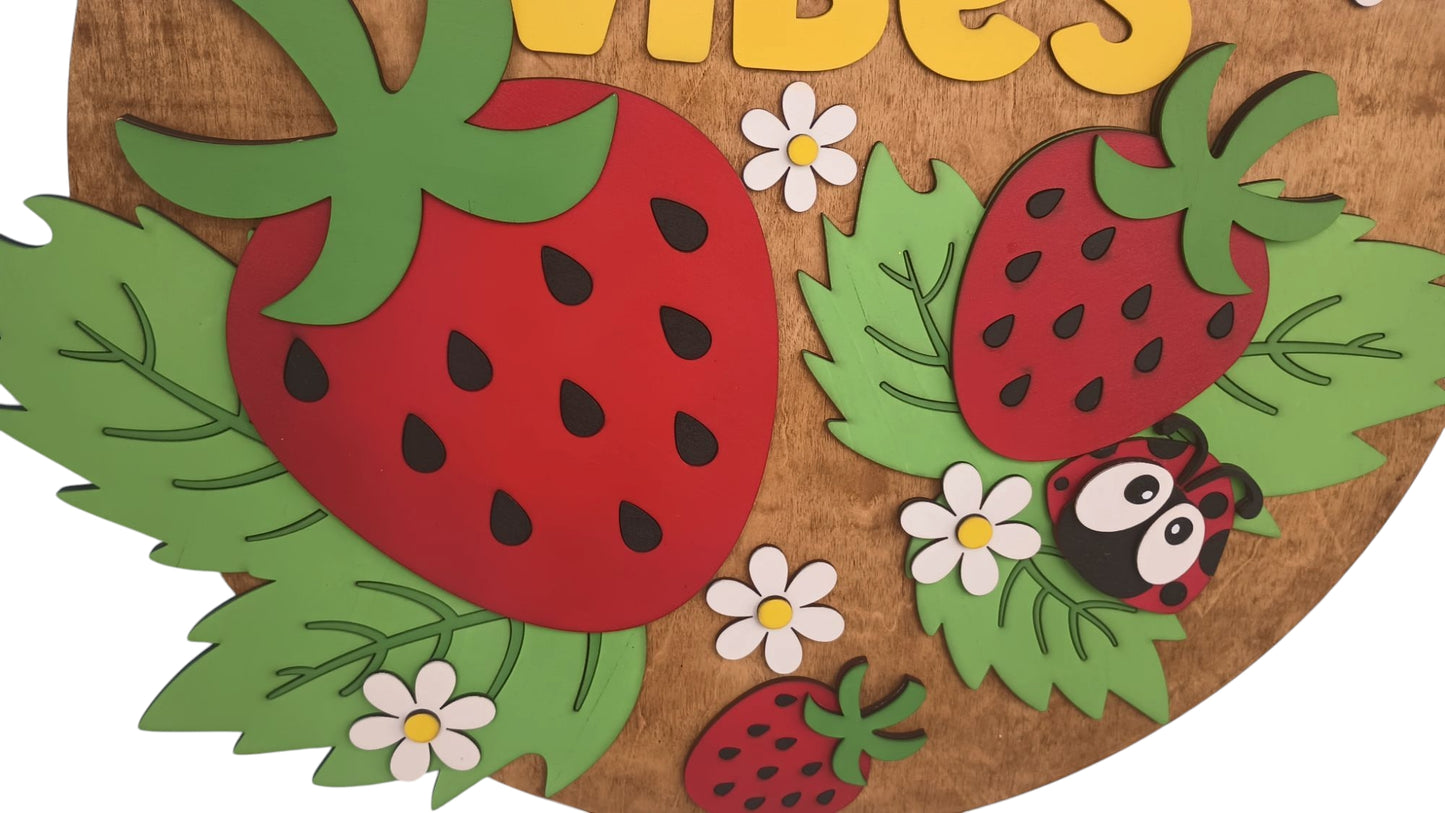 Playful summer door hanger with ladybug ribbon and berries