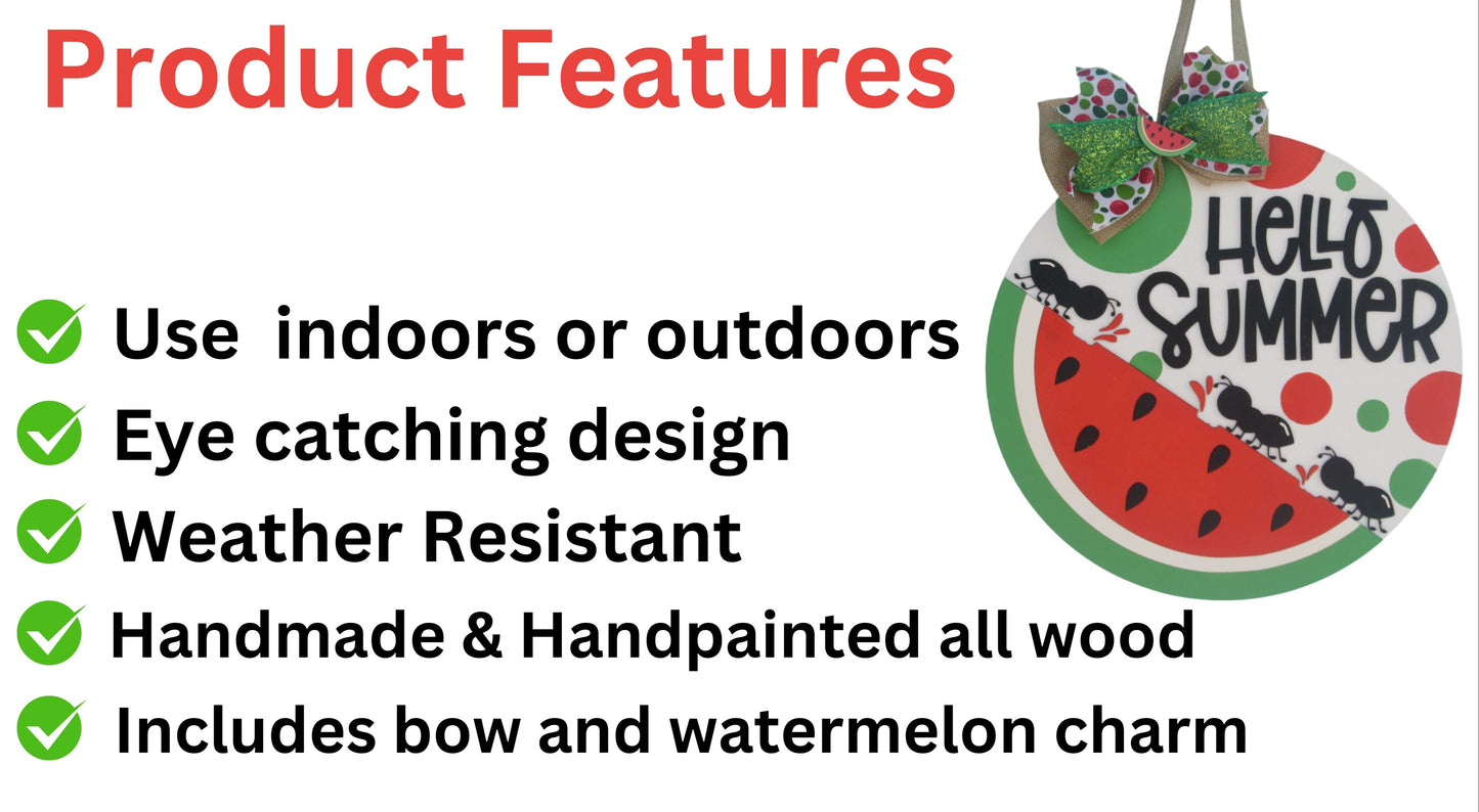 Product features infographic for watermelon door hanger