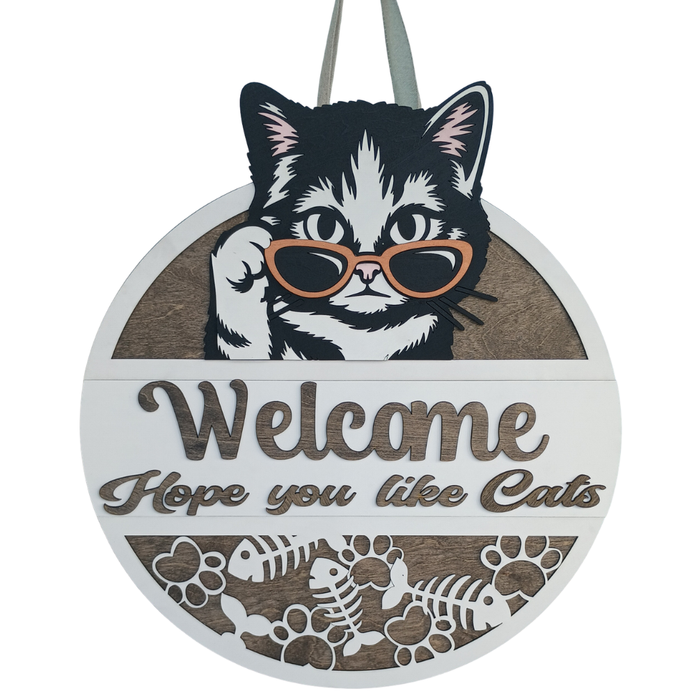 Cat Door Decor Sign -   Front Door Welcome