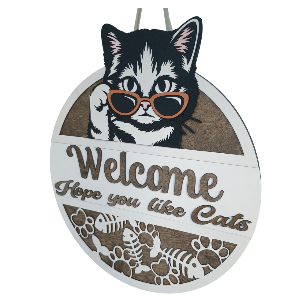 Cat Door Decor Sign -   Front Door Welcome