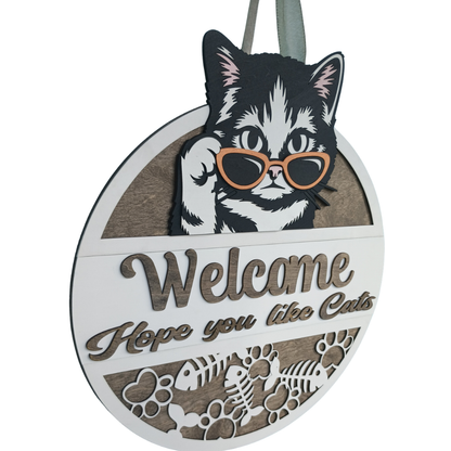 Cat Door Decor Sign -   Front Door Welcome