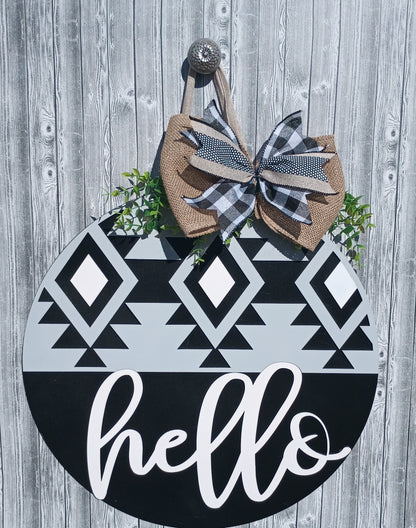Hello Wooden Door Hanger – Hand-Painted Round Door Sign
