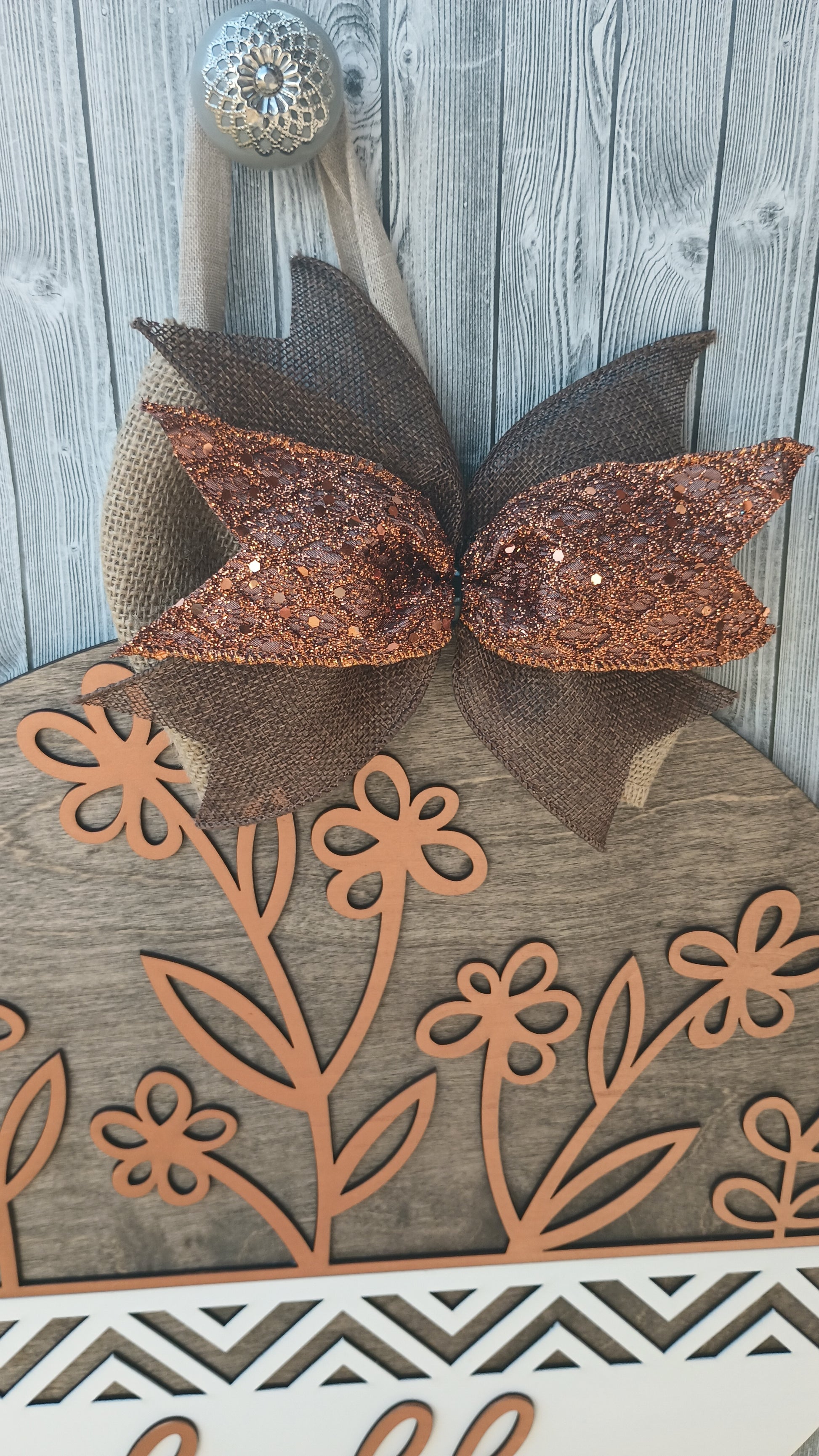 Floral welcome sign for seasonal front porch decoration