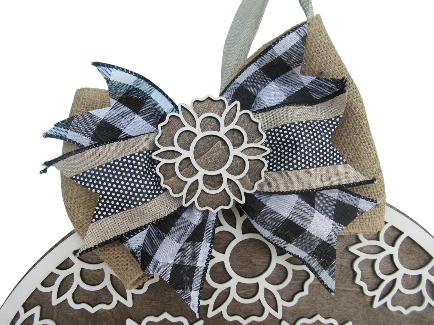 Hello Daisy Flower Wooden Door Hanger - 18" Round Hand Painted Front Door sign