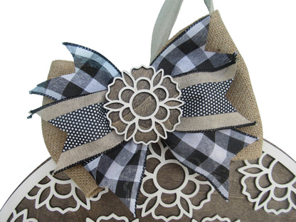 Hello Daisy Flower Wooden Door Hanger - 18" Round Hand Painted Front Door sign