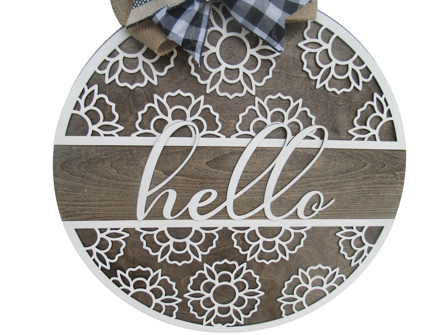 Hello Daisy Flower Wooden Door Hanger - 18" Round Hand Painted Front Door sign