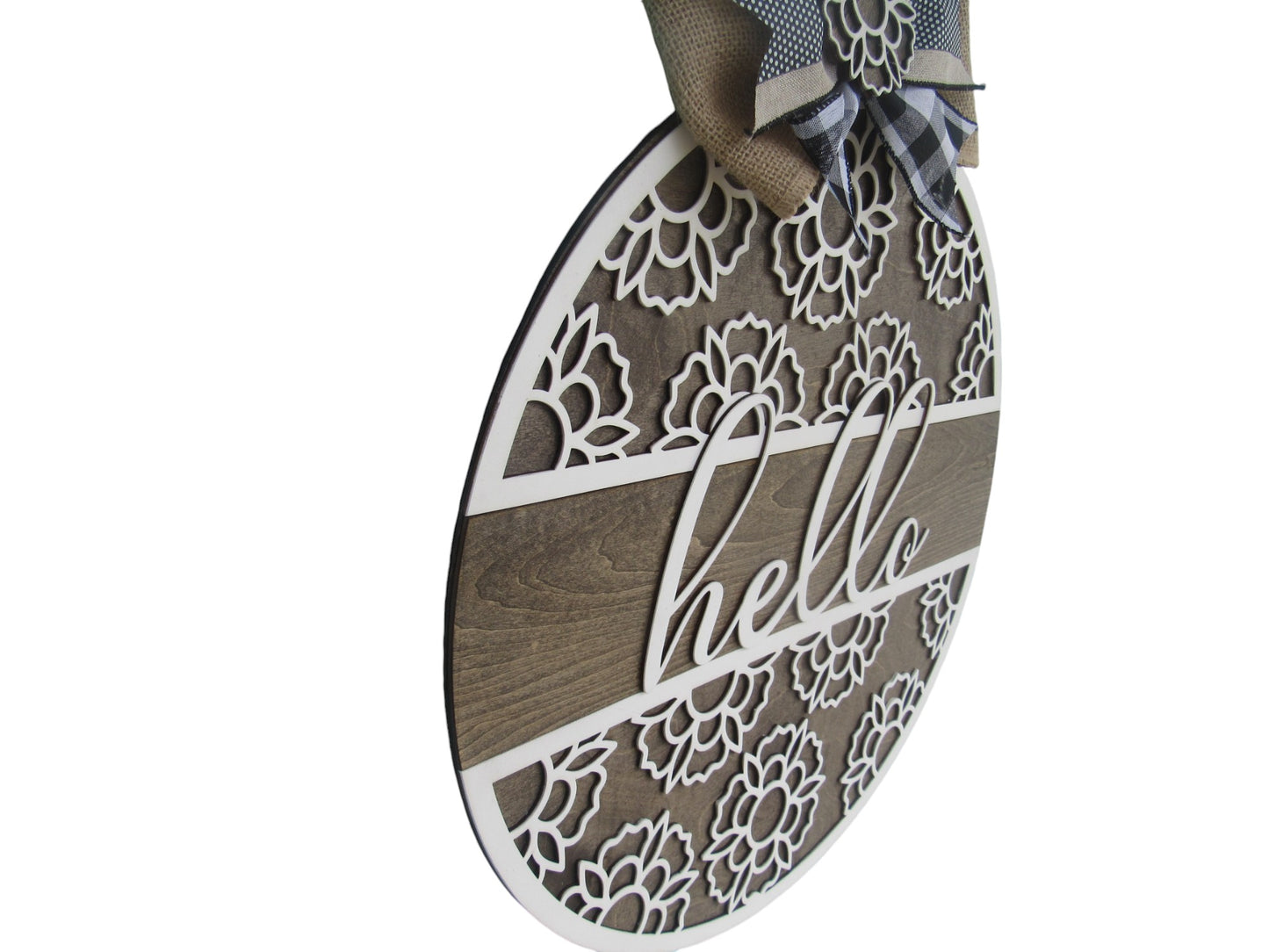 Hello Daisy Flower Wooden Door Hanger - 18" Round Hand Painted Front Door sign