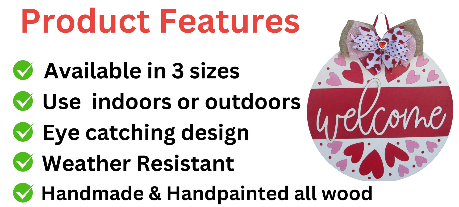 infographic of product features for valentine day door hanger