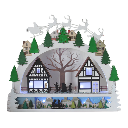 Christmas Village Shelf Sitter – Light-Up Wooden Holiday Town Scene | Schwibbogen-Inspired Decor | Unique Christmas Gift