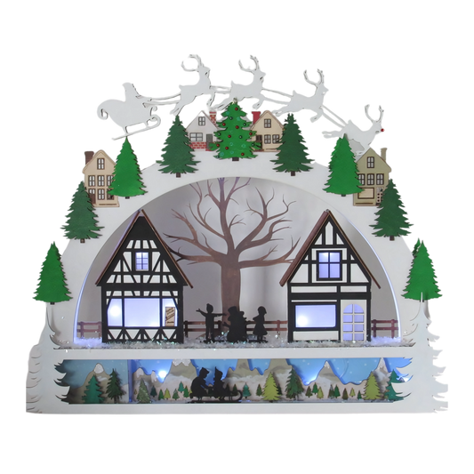 Christmas Village Shelf Sitter – Light-Up Wooden Holiday Town Scene | Schwibbogen-Inspired Decor | Unique Christmas Gift