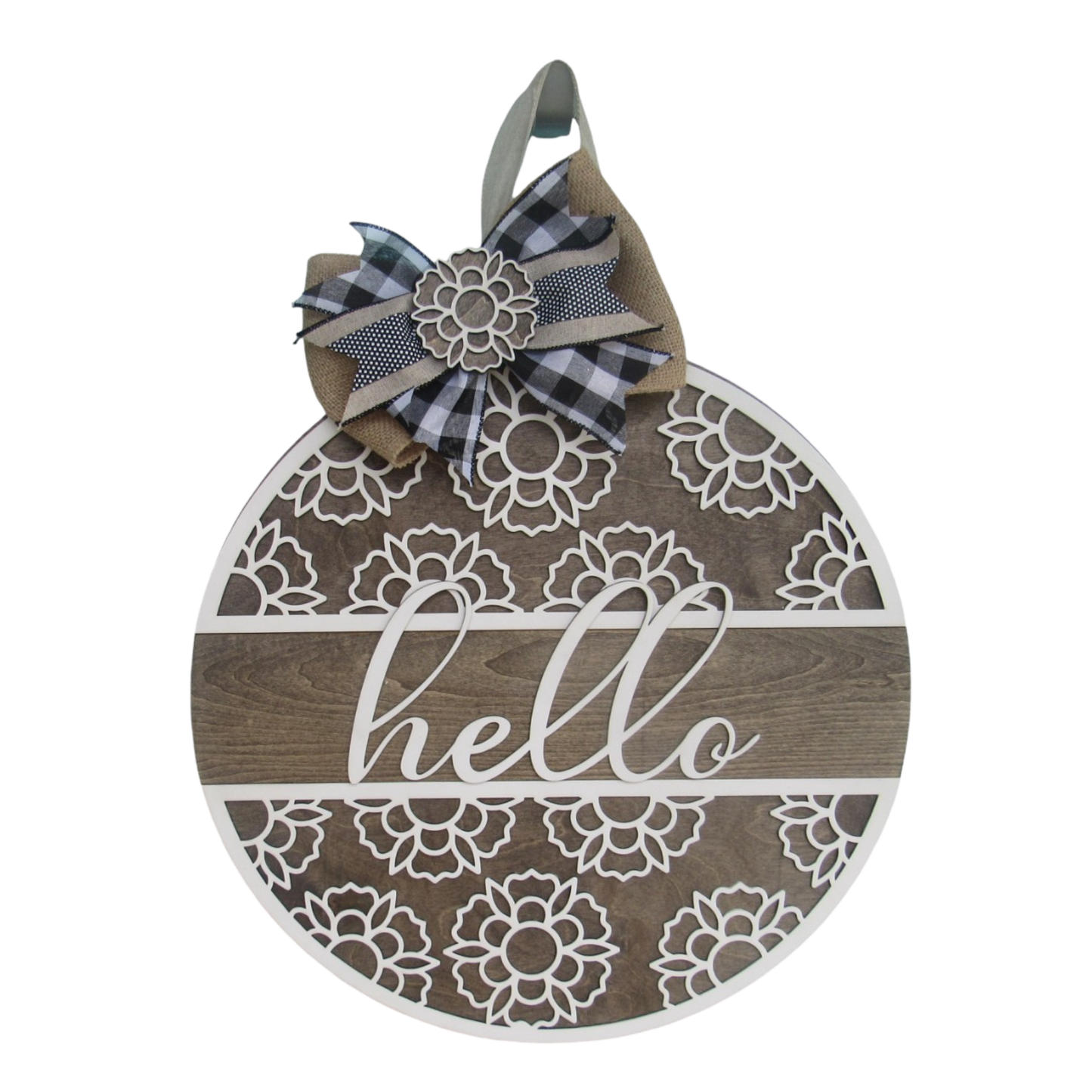 Hello Daisy Flower Wooden Door Hanger - 18" Round Hand Painted Front Door sign
