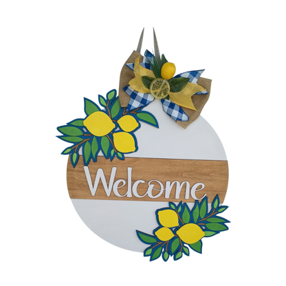 Lemon Welcome Door Sign – Round Wooden Door Hanger with Bow