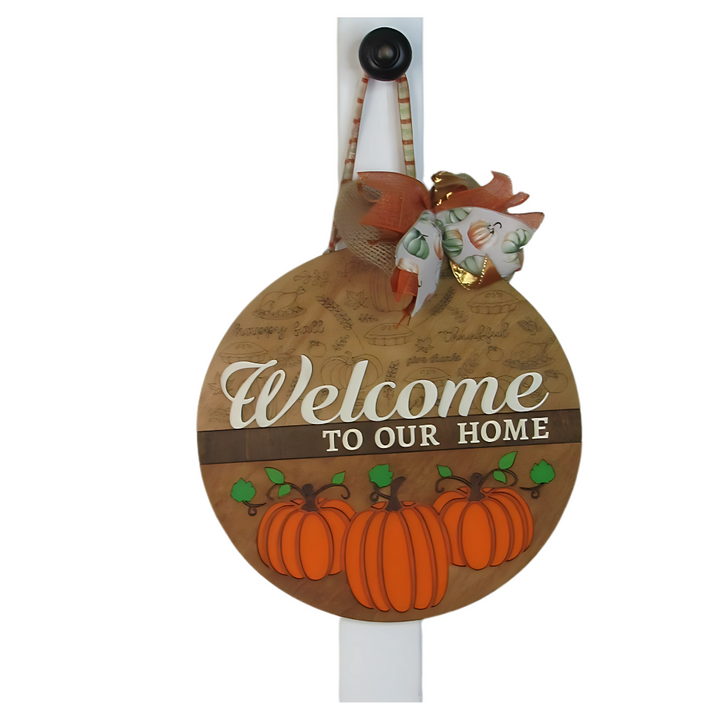 Handmade Fall Welcome Door Hanger – 18" Rustic Thanksgiving Pumpkin Decor for Front Porch or Entryway