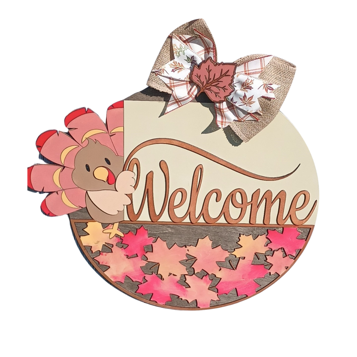 Thanksgiving Door Hanger Fall 18" Round Welcome Sign