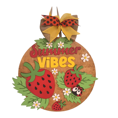 Summer Vibes Strawberry Sign - Door Hanger
