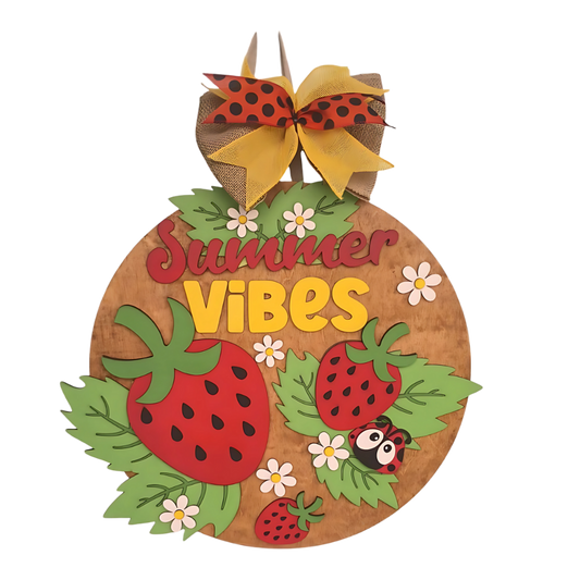 Summer Vibes Strawberry Sign - Door Hanger