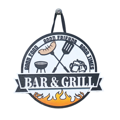 Bar & Grill Hanging Sign – Outdoor BBQ Wall Decor for Patio, Man Cave, Backyard Kitchen