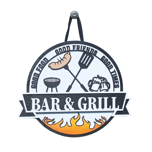 Bar & Grill Hanging Sign – Outdoor BBQ Wall Decor for Patio, Man Cave, Backyard Kitchen