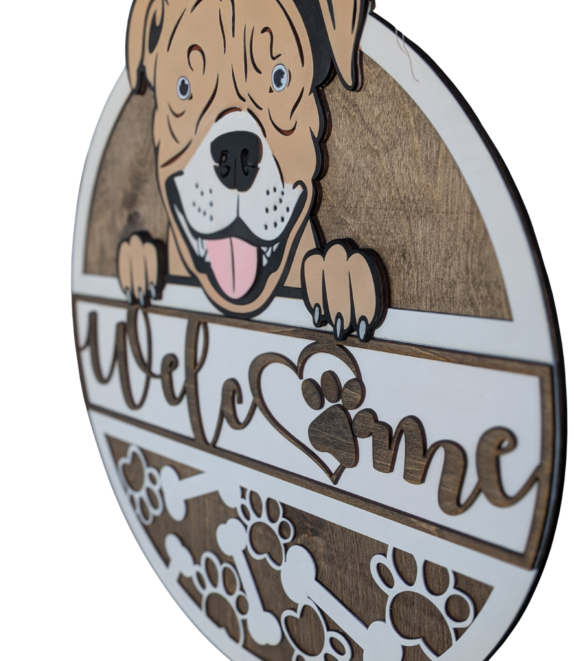 American Staffordshire terrier welcome sign wood door hanger
