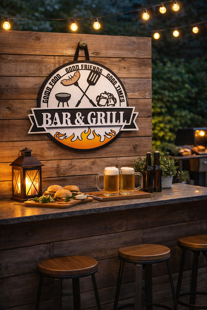 Bar & Grill Sign for Patio, Backyard & Outdoor Kitchen Decor