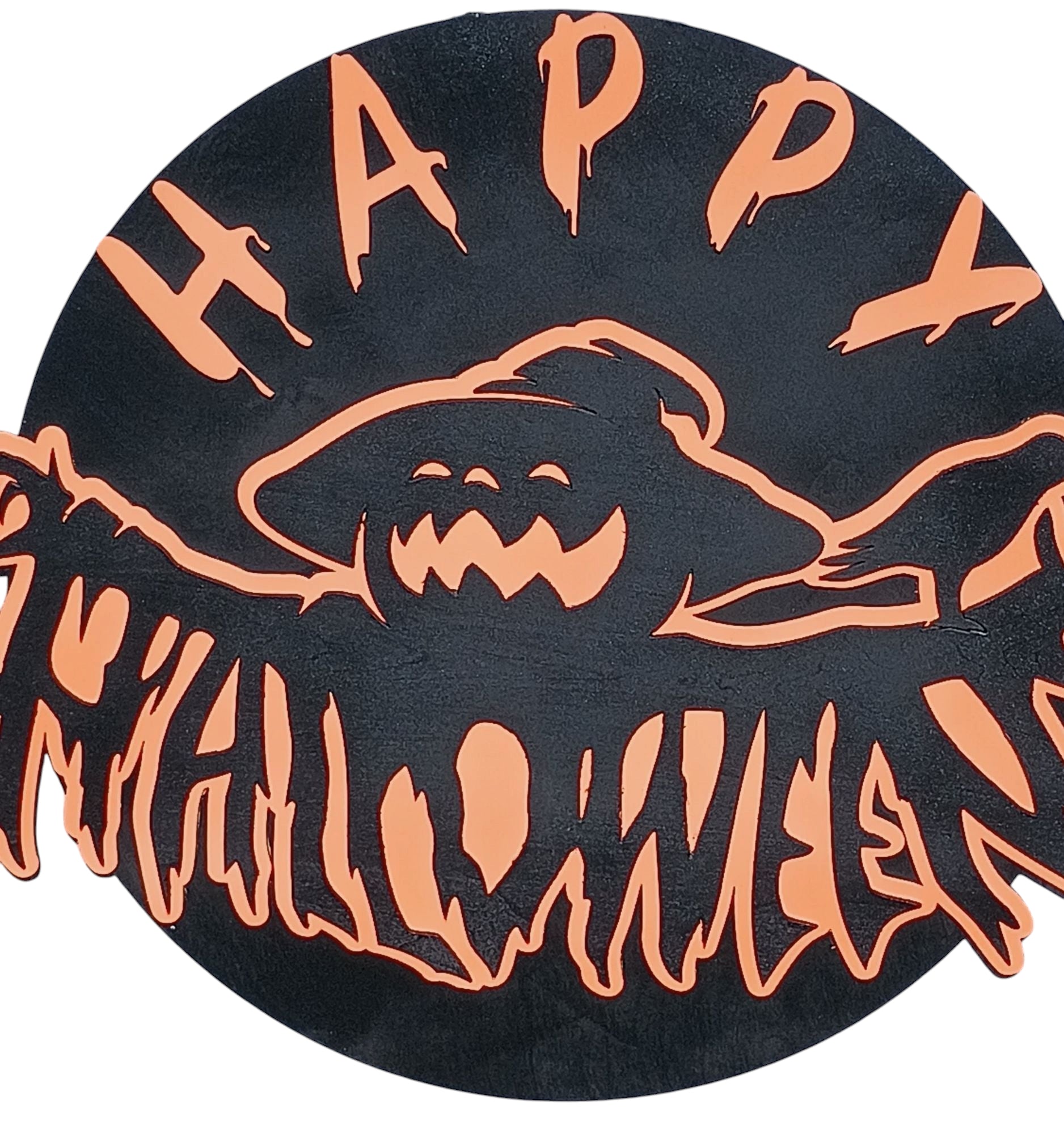 Black and orange Halloween sign with creepy font style