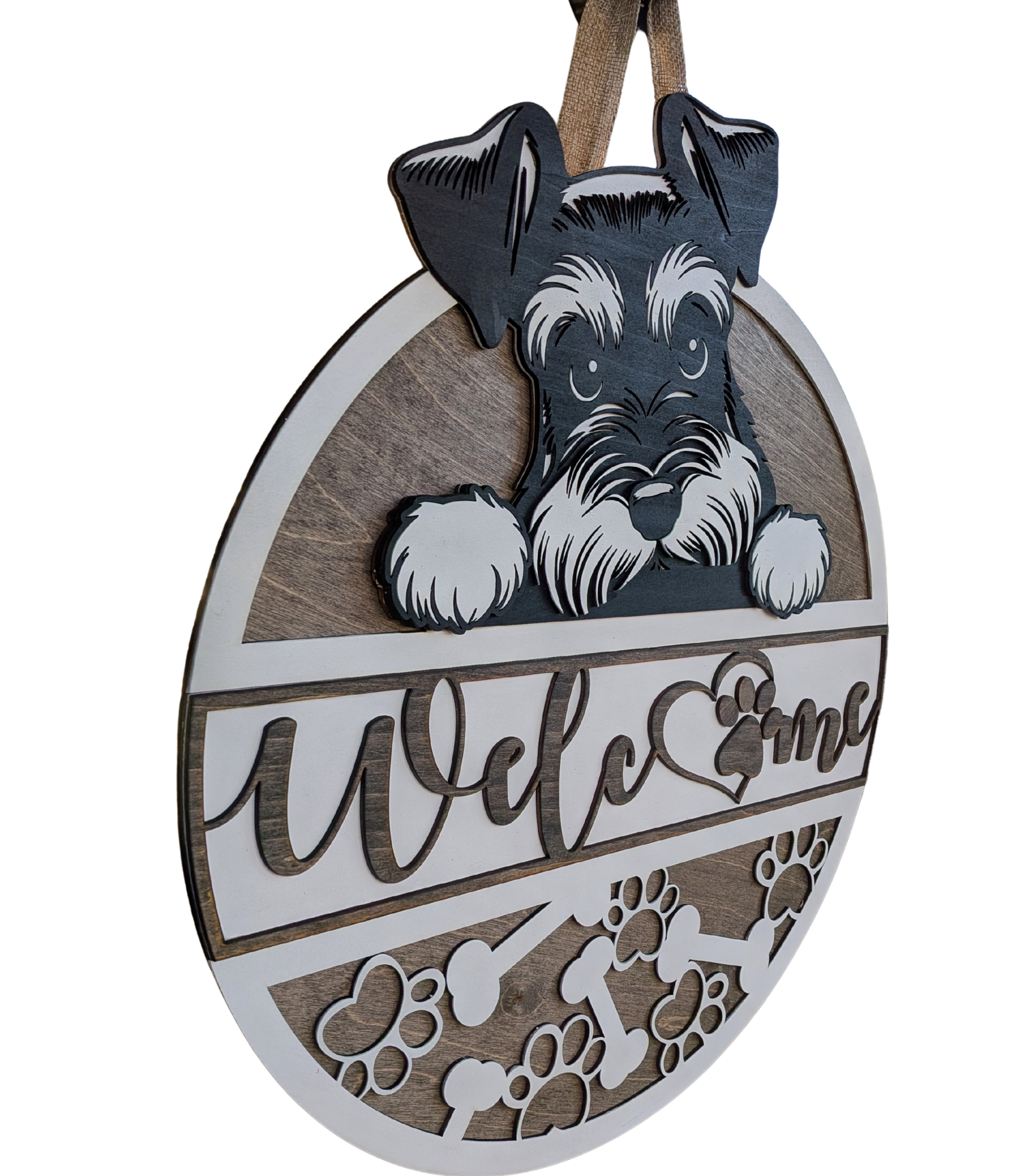 black schnauzer front door decor wooden round sign

