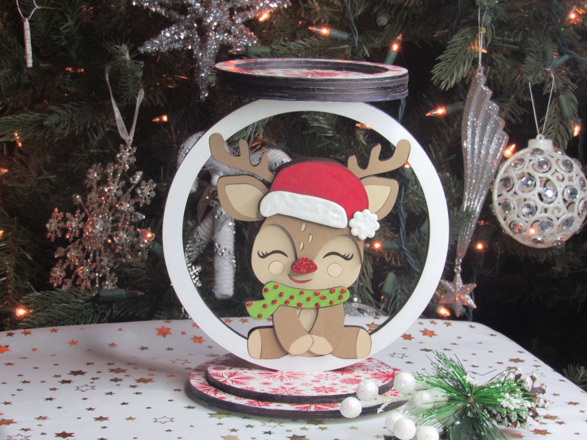 Unique candle stand with a Christmas reindeer theme ideal for holiday decor and gifting