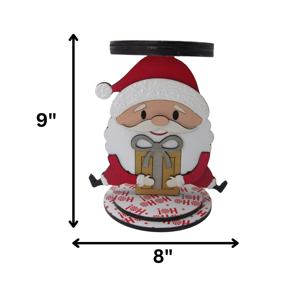 Wooden Santa Candle Holder styled on a shelf as part of Christmas home decor.