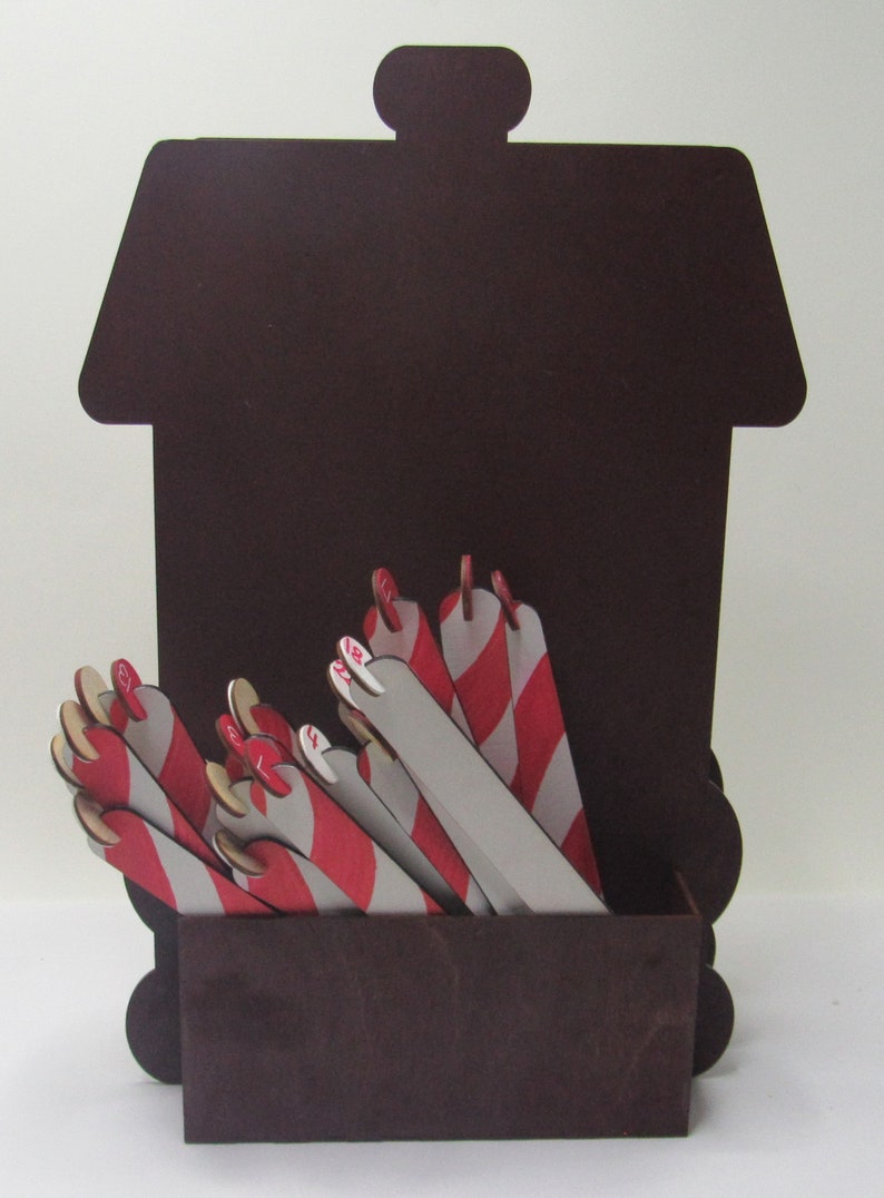 Large mantle shelf sitter Christmas calendar with red and white candy cane design