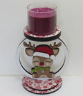 Unique reindeer candle stand with festive colors designed for 3-wick or pillar candle display