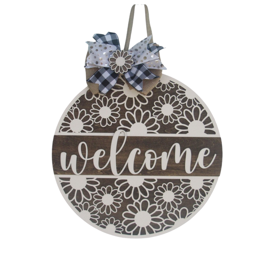 summer daisy door hanger welcome sign with floral theme and bow