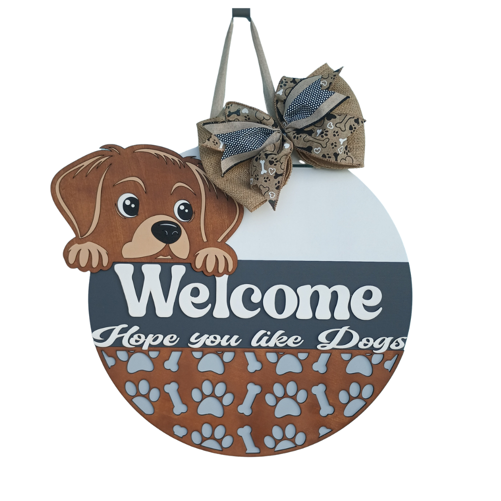 Dog Welcome Door Sign – Wooden Front Door Decor for Pet Lovers