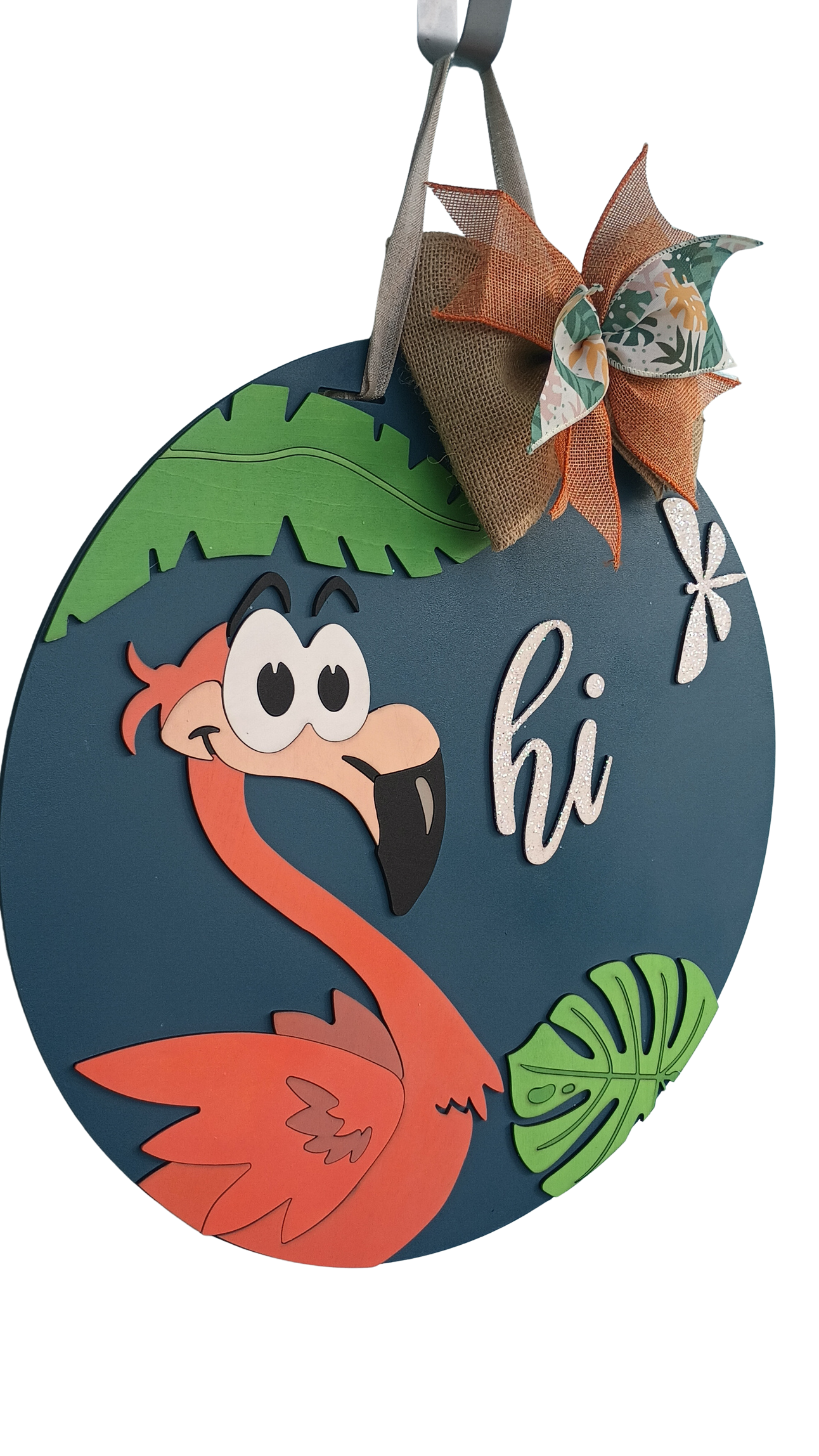 pink flamingo welcome sign for summer front porch decor
