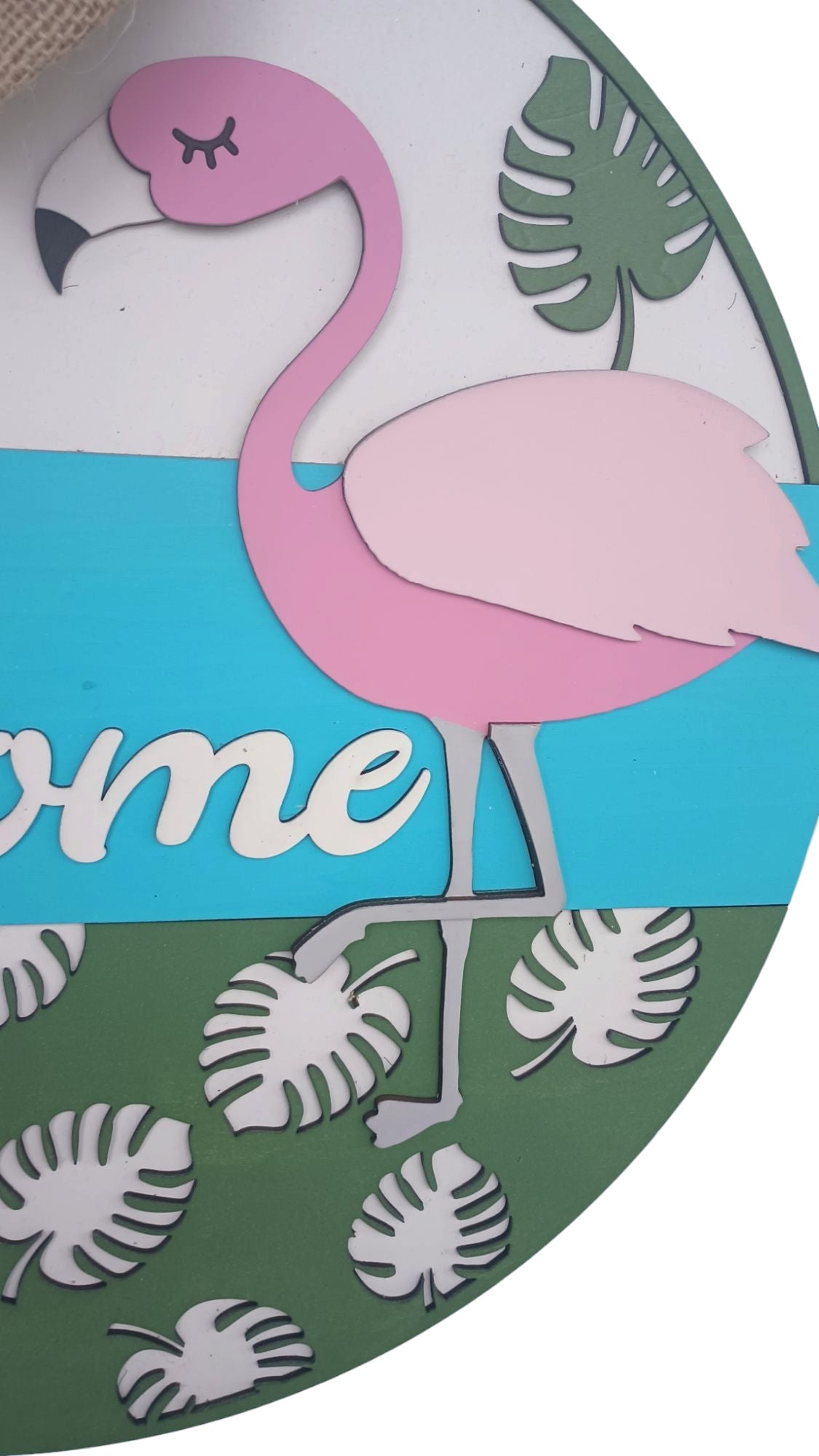 Flamingo front door decor for pool or patio entry
