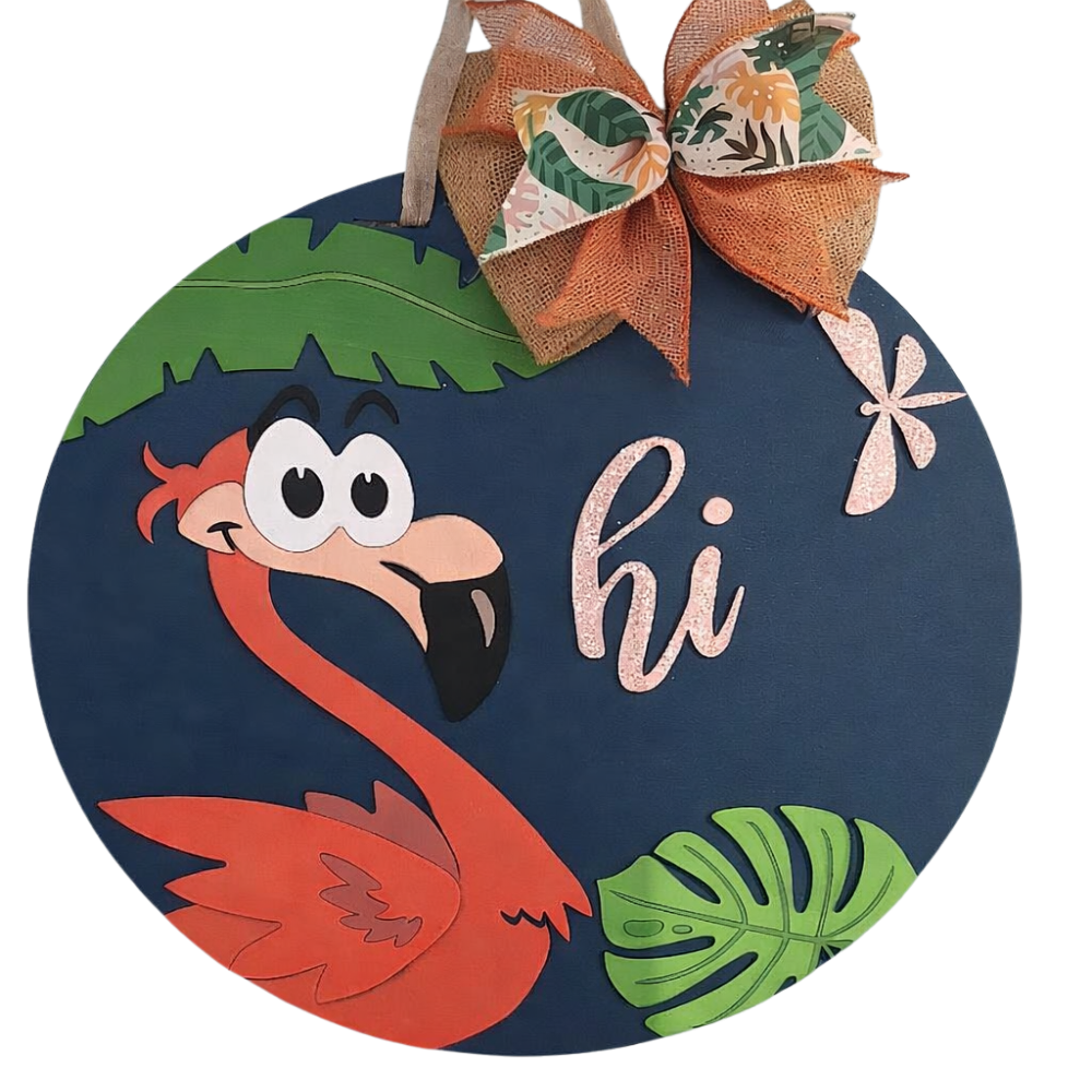 flamingo front door decor sign summer tropical entryway welcome sign